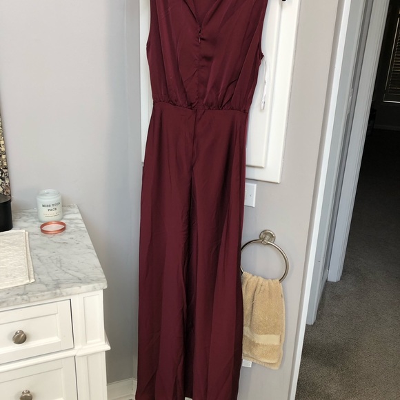 Lulus Classic Elegance Wine Satin Sleeveless Mock Neck Maxi Dress - Size XS - Picture 5 of 7